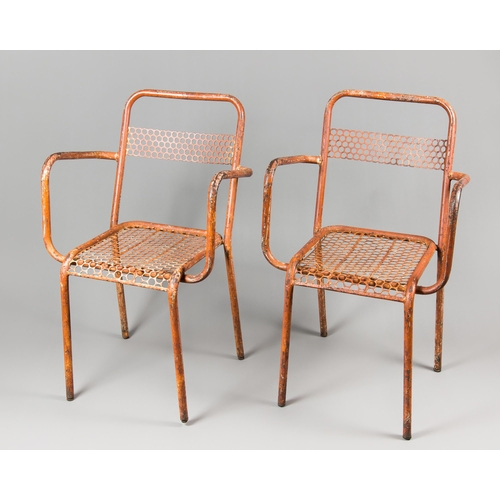 4 - RENÉ MALAVAL, A PAIR OF MID 20TH CENTURY PERFORATED METAL ARMCHAIRS, 1950S.
(h 81cm)