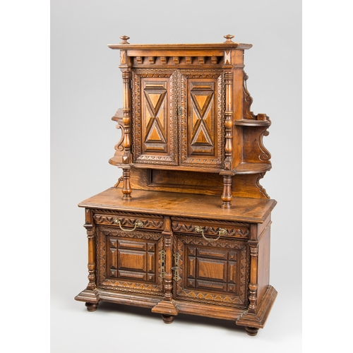 53 - AN UNUSUAL VICTORIAN OAK MINIATURE APPRENTICE PIECE DRESSER.
(h 63.5cm x w 44.5cm x d 18.5cm)