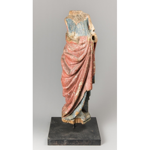 60 - A LARGE CARVED WOOD POLYCHROME STATUE.
Probably 15TH/16TH CENTURY, ITALY. On a custom stand.

(h 100... 