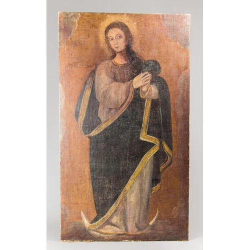 82 - THE IMMACULATE CONCEPTION, OIL ON CANVAS. (h 128cm x w 72cm x d 2.5cm)