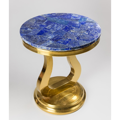 93 - A LAPIS LAZULI SIDE TABLE ON BRONZE STEEL BASE.
(h 56.5cm x w 50.5cm x d 50.5cm)