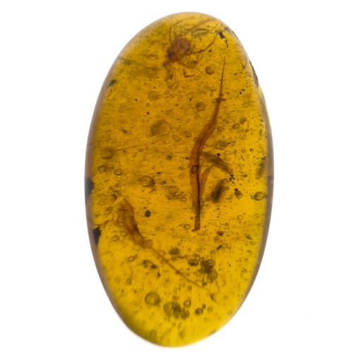 387 - A DINOSAUR FEATHER IN CRETACEOUS BURMESE AMBER MYANMAR FOSSIL. 
(0.82g, 2.1cm). 90-105 Million years... 