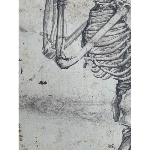 163 - “PRAYING SKELETON”, AN IMPRESSIVE LARGE-SCALE ART PIECE PAINTED ON STEEL. AFTER WILLIAM CHESELDEN (1... 