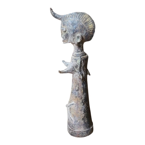 405 - AN AFRICAN TRIBAL COPPER DOGON FIGURE
Standing pose with protruding headdress and arms.
(approx 22cm... 