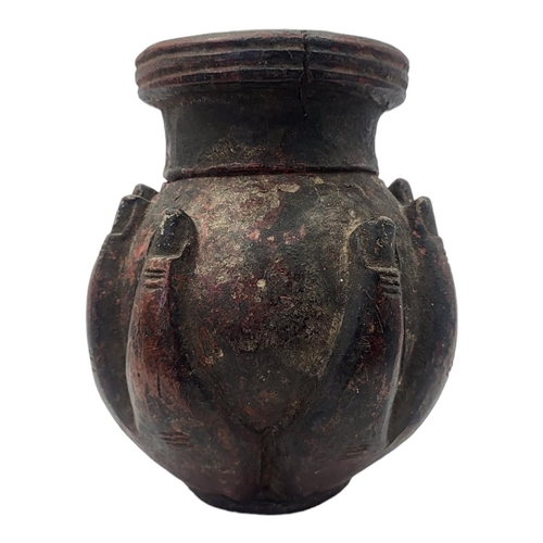 436 - AN INDIAN 'HAND OF BUDDHA' POTTERY VASE
Two handset base and with traces of painted decoration.
(app... 