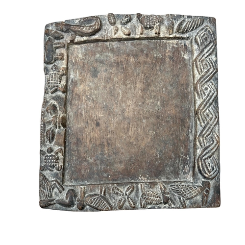 455 - A SOUTH AMERICAN CARVED WOODEN TRAY 
Rectangular form with carved alligators and turtles to frame.
(... 