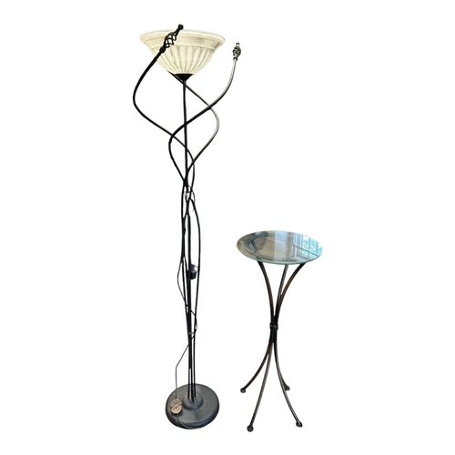 464 - AN ART DECO STYLE IRON UP LIGHTER
With frosted glass shade along with a similar side table.
(tallest... 