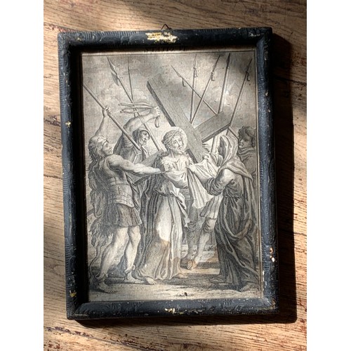 181 - A RARE 18TH/19TH CENTURY FRAMED SET OF ENGRAVINGS OF THE 14 STATIONS OF THE CROSS, DEPICTING THE CRU... 