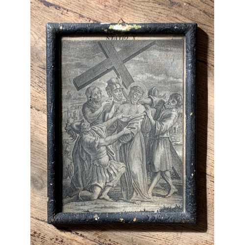 181 - A RARE 18TH/19TH CENTURY FRAMED SET OF ENGRAVINGS OF THE 14 STATIONS OF THE CROSS, DEPICTING THE CRU... 