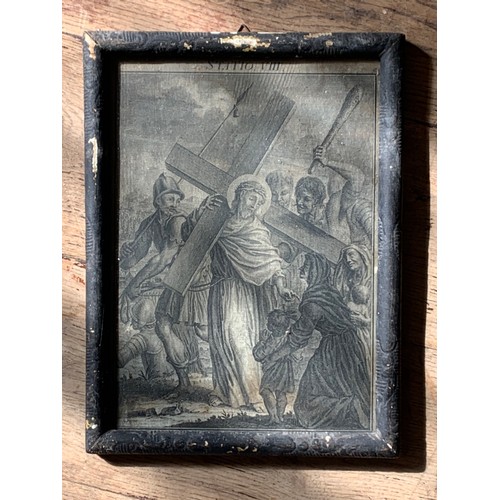 181 - A RARE 18TH/19TH CENTURY FRAMED SET OF ENGRAVINGS OF THE 14 STATIONS OF THE CROSS, DEPICTING THE CRU... 