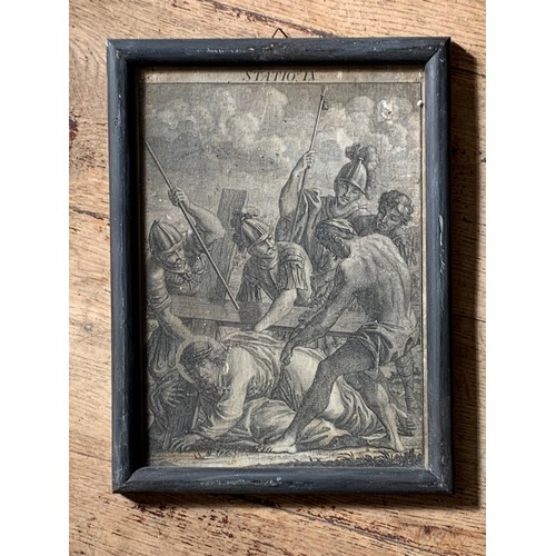 181 - A RARE 18TH/19TH CENTURY FRAMED SET OF ENGRAVINGS OF THE 14 STATIONS OF THE CROSS, DEPICTING THE CRU... 