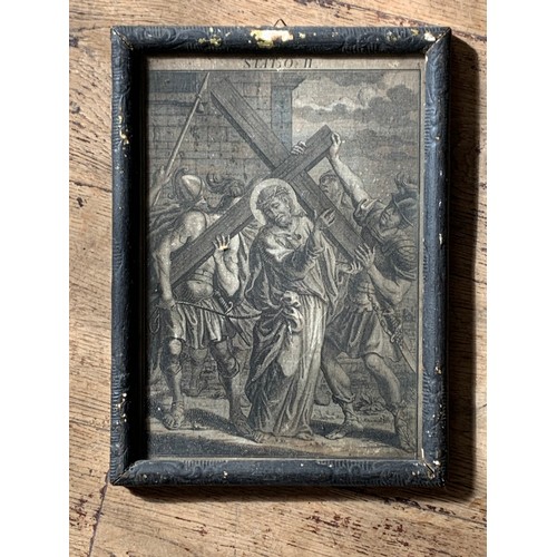 181 - A RARE 18TH/19TH CENTURY FRAMED SET OF ENGRAVINGS OF THE 14 STATIONS OF THE CROSS, DEPICTING THE CRU... 