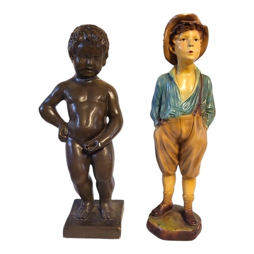 357 - A MID 20TH CENTURY BROWN BRONZED GLAZED EARTHENWARE FIGURE OF A NUDE ITALIAN BOY
Standing position, ... 
