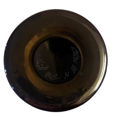 353 - A 20TH CENTURY ART GLASS VASE
Globular form with iridescent decoration, engraved mark to base.
(appr... 