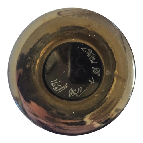 353 - A 20TH CENTURY ART GLASS VASE
Globular form with iridescent decoration, engraved mark to base.
(appr... 