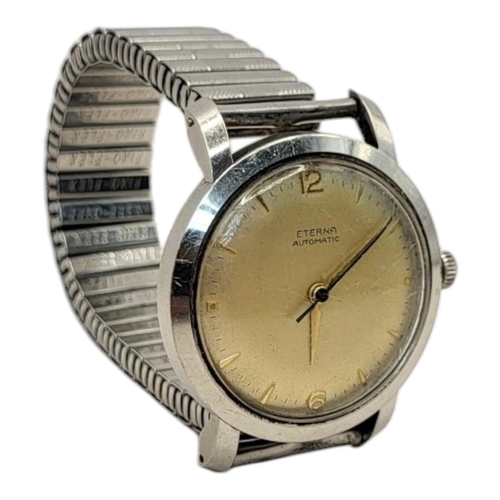 100A - ETERNA, A VINTAGE STAINLESS STEEL AUTOMATIC GENT’S WRISTWATCH
Gold tone dial with gilt number markin... 