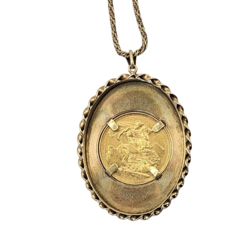 106 - A QUEEN VICTORIA 22CT GOLD FULL SOVEREIGN COIN PENDANT NECKLACE, DATED 1896 
With veiled portrait bu... 