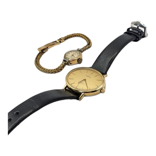 115 - OMEGA GENEVE, A VINTAGE GOLD PLATED LADIES WRISTWATCH
The oval case with gold tone dial and mechanic... 