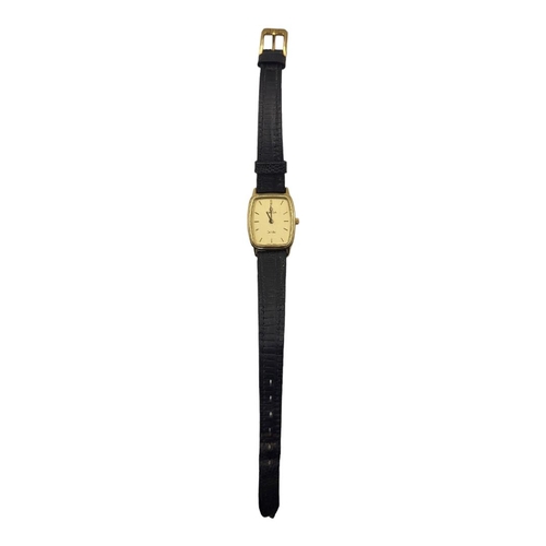 121 - OMEGA DEVILLE, A VINTAGE GOLD PLATED LADIES’ WRISTWATCH
Cream tone dial and black leather omega stra... 