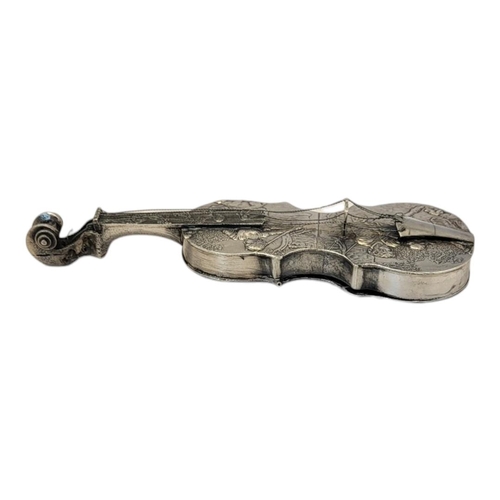 123 - A LARGE 19TH CENTURY CONTINENTAL SILVER NOVELTY CELLO BOX
Having a hinged compartment to rear and em... 