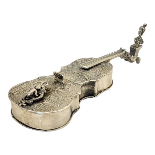 139 - A 19TH CENTURY CONTINENTAL SILVER NOVELTY CELLO SNUFF BOX
Having a female bust to finial hinged comp... 