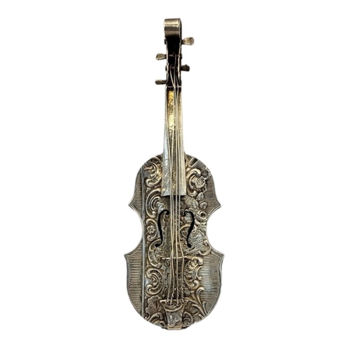 140A - A 19TH CENTURY GERMAN SILVER NOVELTY CELLO SNUFF BOX
Having a hinged compartment to rear,pierced F h... 