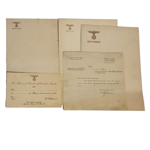 141 - ADOLF HITLER PERSONAL STATIONERY + LETTER
Three blank, unused pieces of Adolf Hitler's personal stat... 