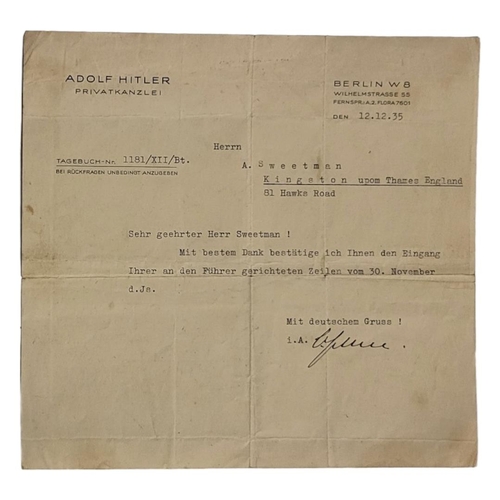 141 - ADOLF HITLER PERSONAL STATIONERY + LETTER
Three blank, unused pieces of Adolf Hitler's personal stat... 