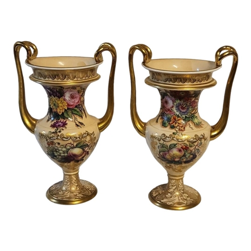 155 - A PAIR OF IMPRESSIVE EARLY 19TH CENTURY COPELAND AND GARRETT LATE SPODE FELSPAR JEWELLED CAMPANA TWI... 