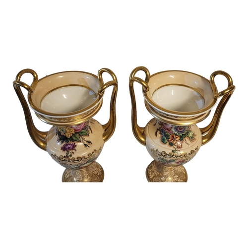 155 - A PAIR OF IMPRESSIVE EARLY 19TH CENTURY COPELAND AND GARRETT LATE SPODE FELSPAR JEWELLED CAMPANA TWI... 