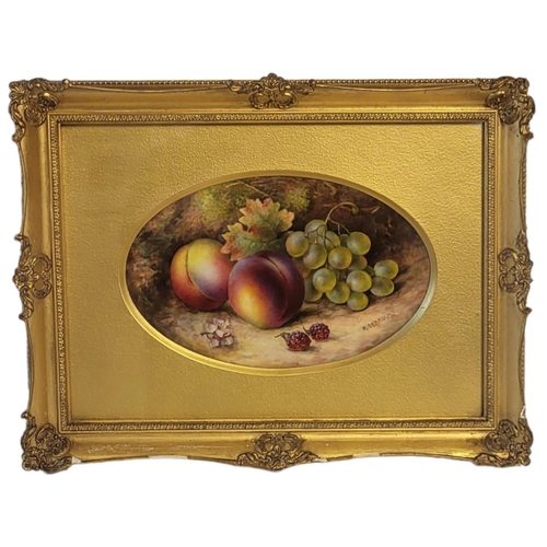 162 - R. SEBRIGHT FOR ROYAL WORCESTER, FINE PORCELAIN OVAL PLAQUE 
Painted with fallen fruit, dated 1926, ... 