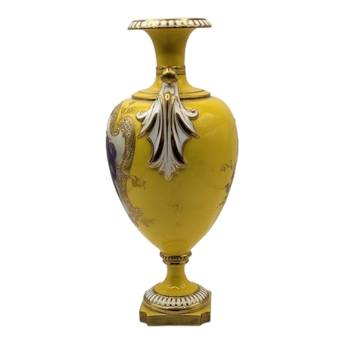 166 - R. SEBRIGHT FOR ROYAL WORCESTER, PORCELAIN OVIFORM TWIN HANDLED VASE
Painted with fruit, puce factor... 