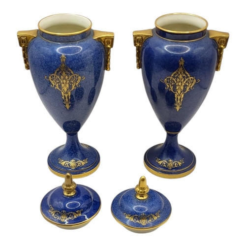 167 - ROYAL WORCESTER, A PAIR OF BONE CHINA LIDDED CABINET VASES AND COVERS, CIRCA 1930
Coloured enamels w... 