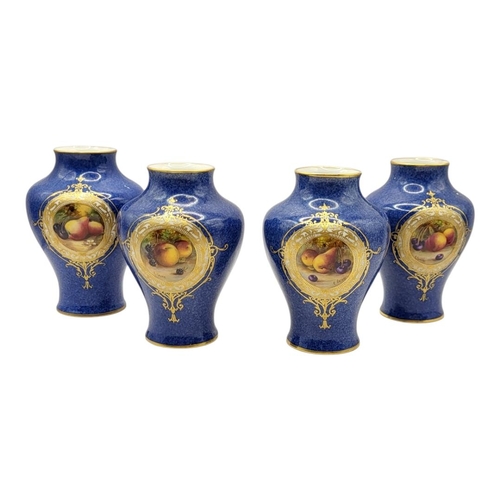 170 - ROYAL WORCESTER, A SET OF FOUR PORCELAIN BALUSTER SHAPED VASES, CIRCA 1930
Painted with fallen fruit... 