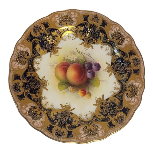 181 - A. SHUCK FOR ROYAL WORCESTER, SIX PIECE PART DESSERT SERVICE 
Painted with fallen fruit, comprising ... 