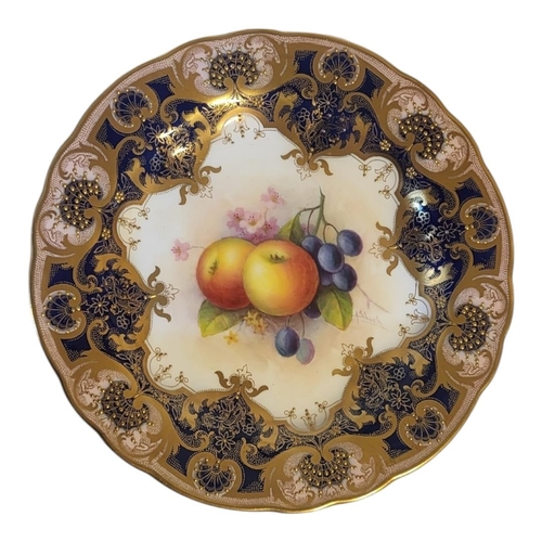 181 - A. SHUCK FOR ROYAL WORCESTER, SIX PIECE PART DESSERT SERVICE 
Painted with fallen fruit, comprising ... 