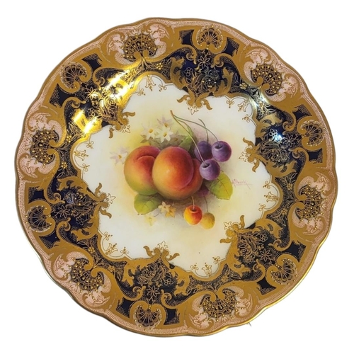 181 - A. SHUCK FOR ROYAL WORCESTER, SIX PIECE PART DESSERT SERVICE 
Painted with fallen fruit, comprising ... 