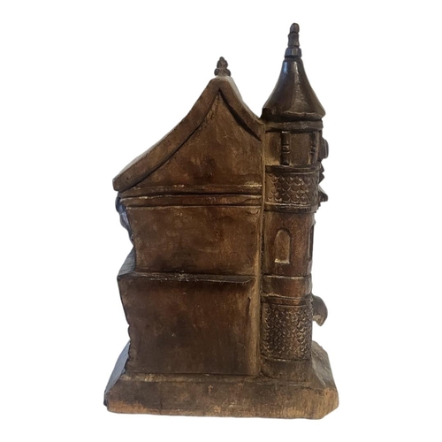 195 - AN EARLY 19TH CENTURY CONTINENTAL BLACK FOREST MANNER SOLID CARVED WOOD MODEL OF A THURINGIAN HOUSE ... 