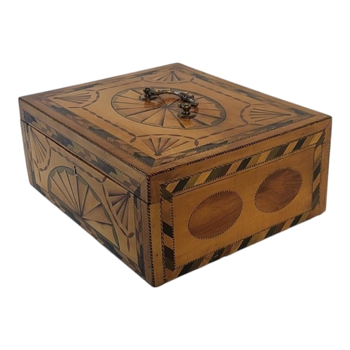 196 - A LATE 19TH CENTURY STYLE EXOTIC WOOD MARQUETRY INLAID DESKTOP STATIONARY WORK BOX
Front cover openi... 