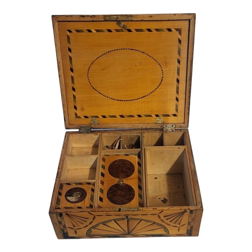 196 - A LATE 19TH CENTURY STYLE EXOTIC WOOD MARQUETRY INLAID DESKTOP STATIONARY WORK BOX
Front cover openi... 