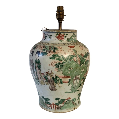 201 - AN 18TH CENTURY CHINESE FAMILLE ROSE HARD PASTE PORCELAIN BALUSTER LAMP BASE
Enamelled in polychrome... 