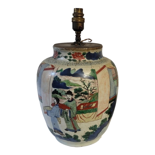 202 - A CHINESE FAMILLE ROSE WUCAI BALUSTER LAMP BASE
In Thousand Boys pattern, polychrome enamelled with ... 