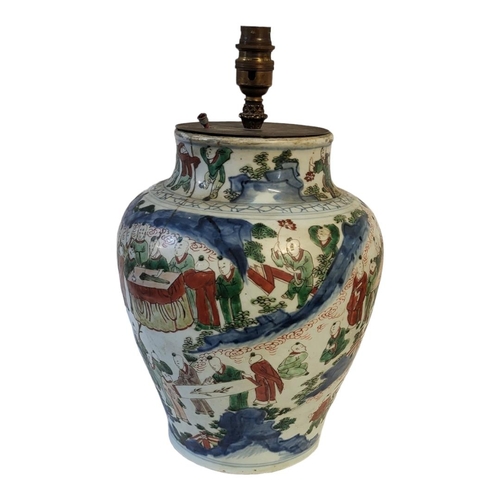 202 - A CHINESE FAMILLE ROSE WUCAI BALUSTER LAMP BASE
In Thousand Boys pattern, polychrome enamelled with ... 