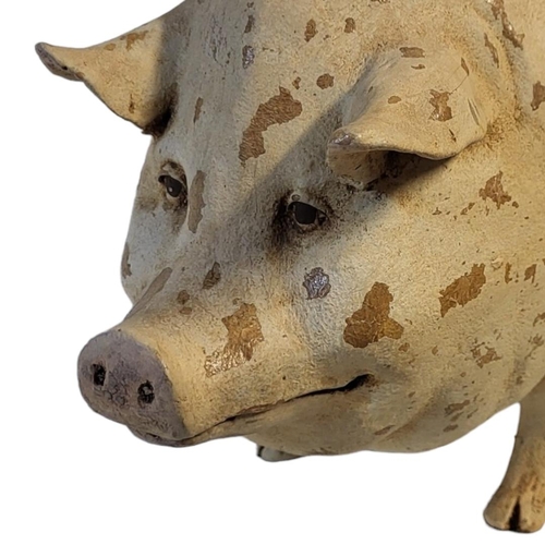 219 - A LATE 20TH CENTURY WOOD AND PAPIER-MACHE COMPOSITION MODEL OF A LARGE COUNTRY PIG
Standing position... 