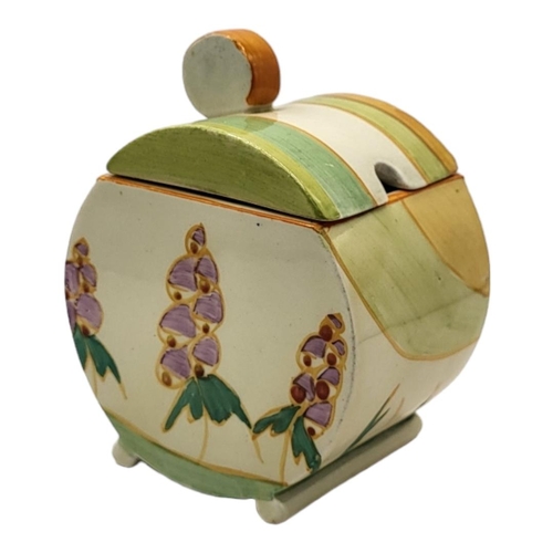 231 - CLARICE CLIFF, FANTASQUE BIZARRE, WINDBELLS PATTERN BONJOUR, PRESERVE POT AND COVER, CIRCA 1933 - 19... 