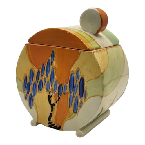 231 - CLARICE CLIFF, FANTASQUE BIZARRE, WINDBELLS PATTERN BONJOUR, PRESERVE POT AND COVER, CIRCA 1933 - 19... 