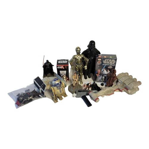 245 - STAR WARS, A COLLECTION OF LARGE VINTAGE FIGURES AND VEHICLES
To Include Darth Vader, C3PO, R2D2, X ... 