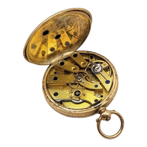 39 - AN EARLY 20TH CENTURY 9CT GOLD LADIES’ POCKET WATCH
Open face with engraved decoration and screw win... 