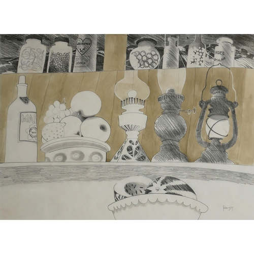 410 - MARY FEDDEN, R.A., BRITISH, 1915 - 2012, WATERCOLOUR AND PENCIL 
Titled ‘Still Life, Shetland’, sign... 