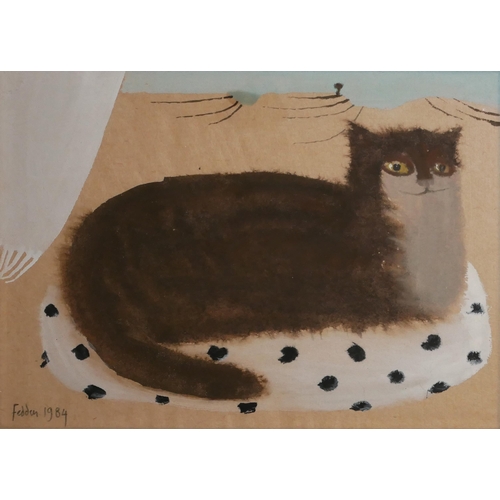 411 - MARY FEDDEN, R.A. BRITISH, 1915 - 2012, WATERCOLOUR
Reclining cat, signed lower left corner ‘Fedden ... 